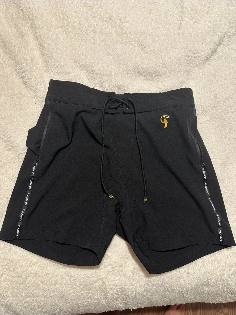 Tucann Men's Black Swim Trunks with Gold Accent